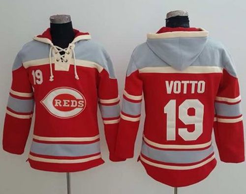Reds #19 Joey Votto Red Sawyer Hooded Sweatshirt MLB Hoodie - Click Image to Close